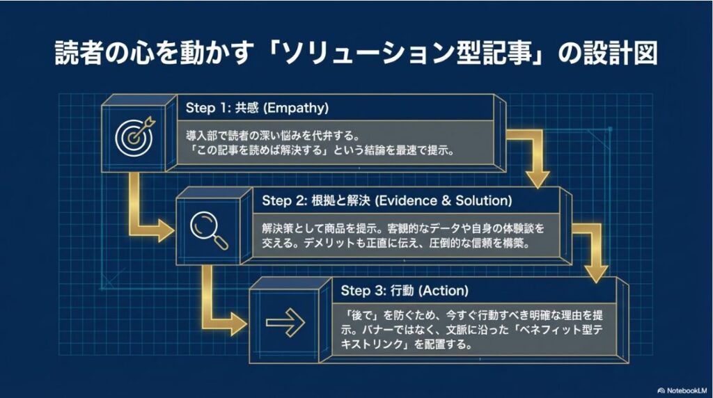 共感・根拠と解決・行動という成約率を高めるための3ステップ構成