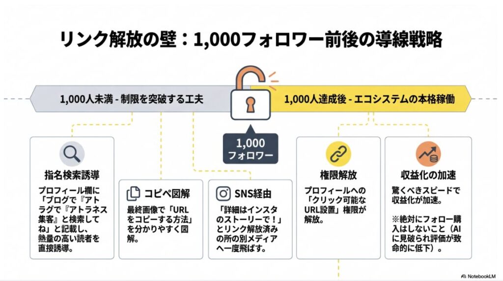 リンク解放前の指名検索誘導やURLコピーの工夫と、解放後の収益加速のポイント