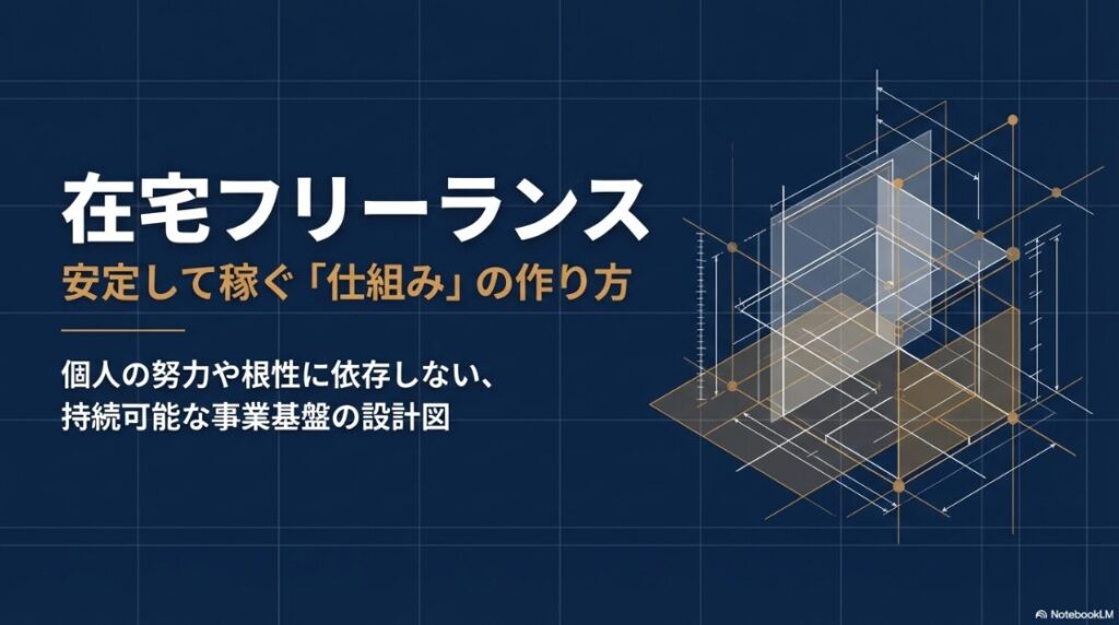 個人の努力や根性に依存しない、持続可能な事業基盤の設計図を示した表紙画像。