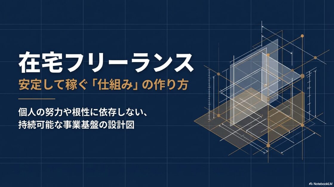 個人の努力や根性に依存しない、持続可能な事業基盤の設計図を示した表紙画像。