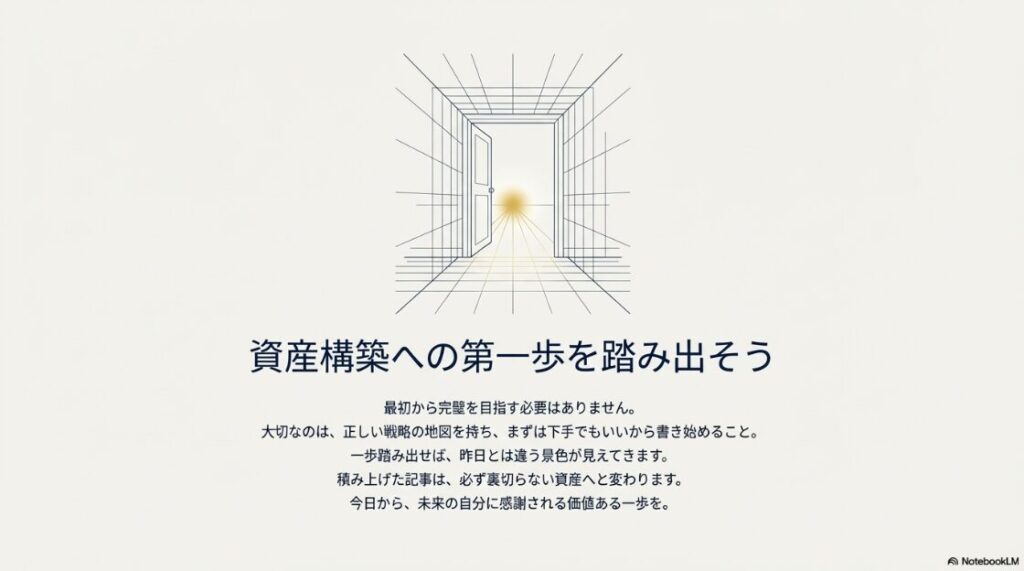 正しい戦略の地図を持ち、未来の自分に感謝されるような価値ある一歩を促すメッセージ画像です